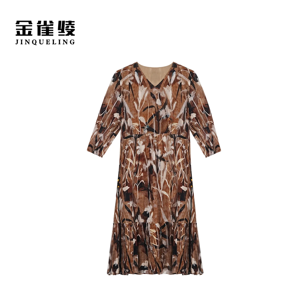 金雀绫【生如夏花】桑蚕丝轻奢收腰显瘦加宽加大女装连衣裙SZA1L138