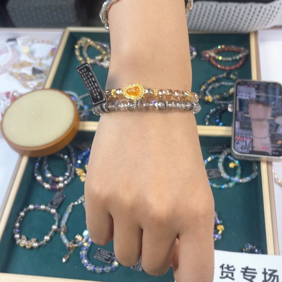 水晶手链银S925镀金镶嵌