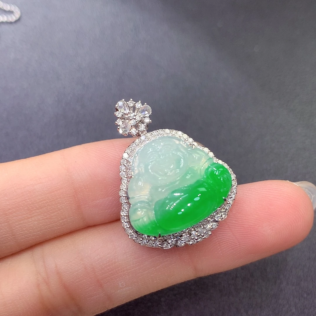 翡翠18K金镶嵌吊坠(不含链)