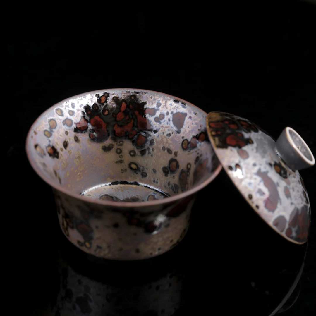 【晚晚精选】242斑鹿马蹄盖碗套组（送斑鹿公道）柴烧特性每只不同