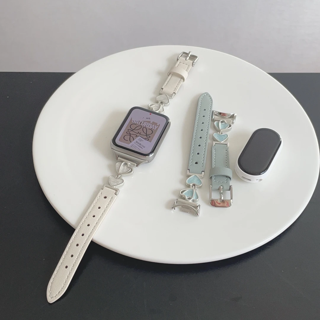 千金感爱心适用小米手环9pro表带8pro气质小米手环10/9/8皮质腕带