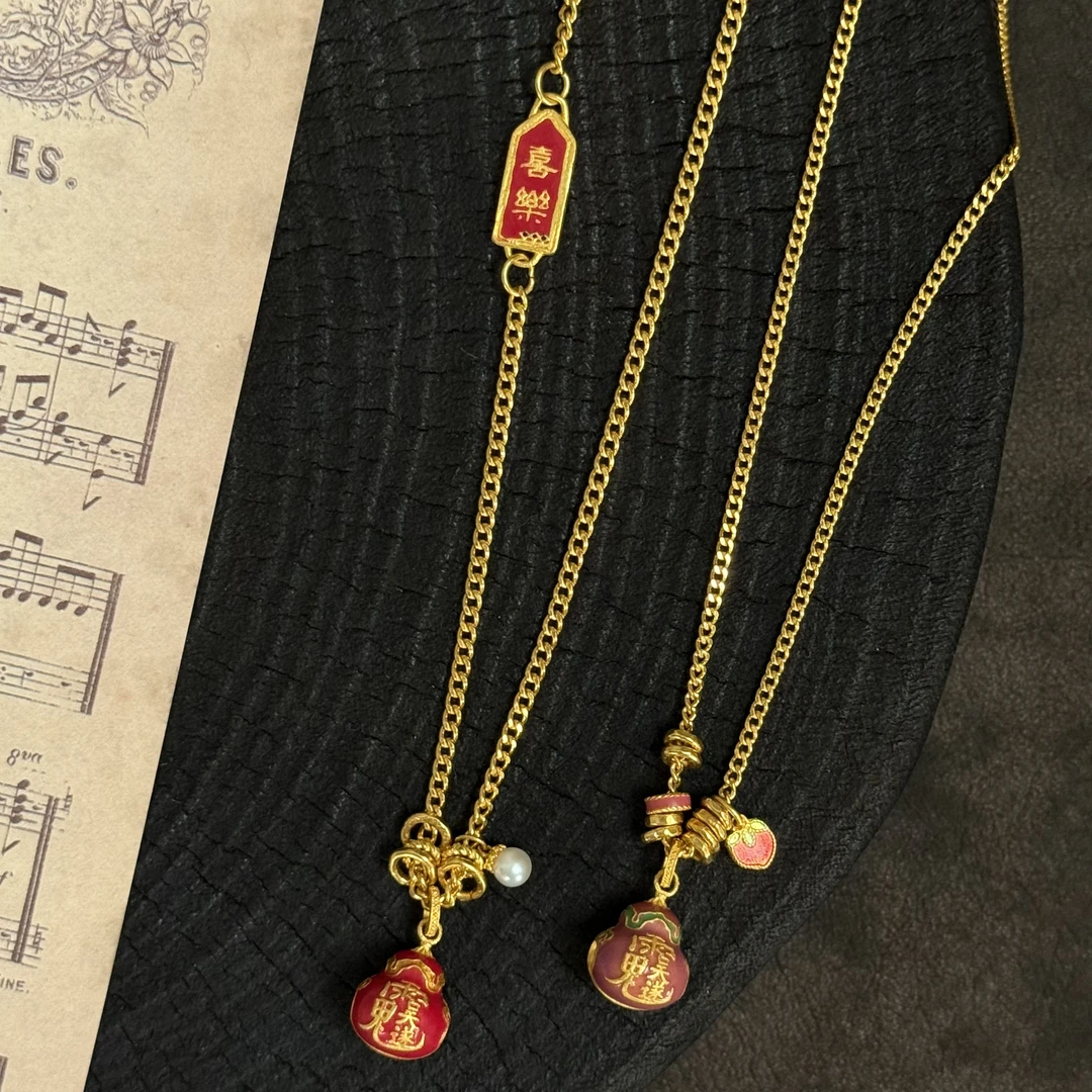 【金娜娜】福佑葫芦 国金高温烧蓝岁岁福足金999项链