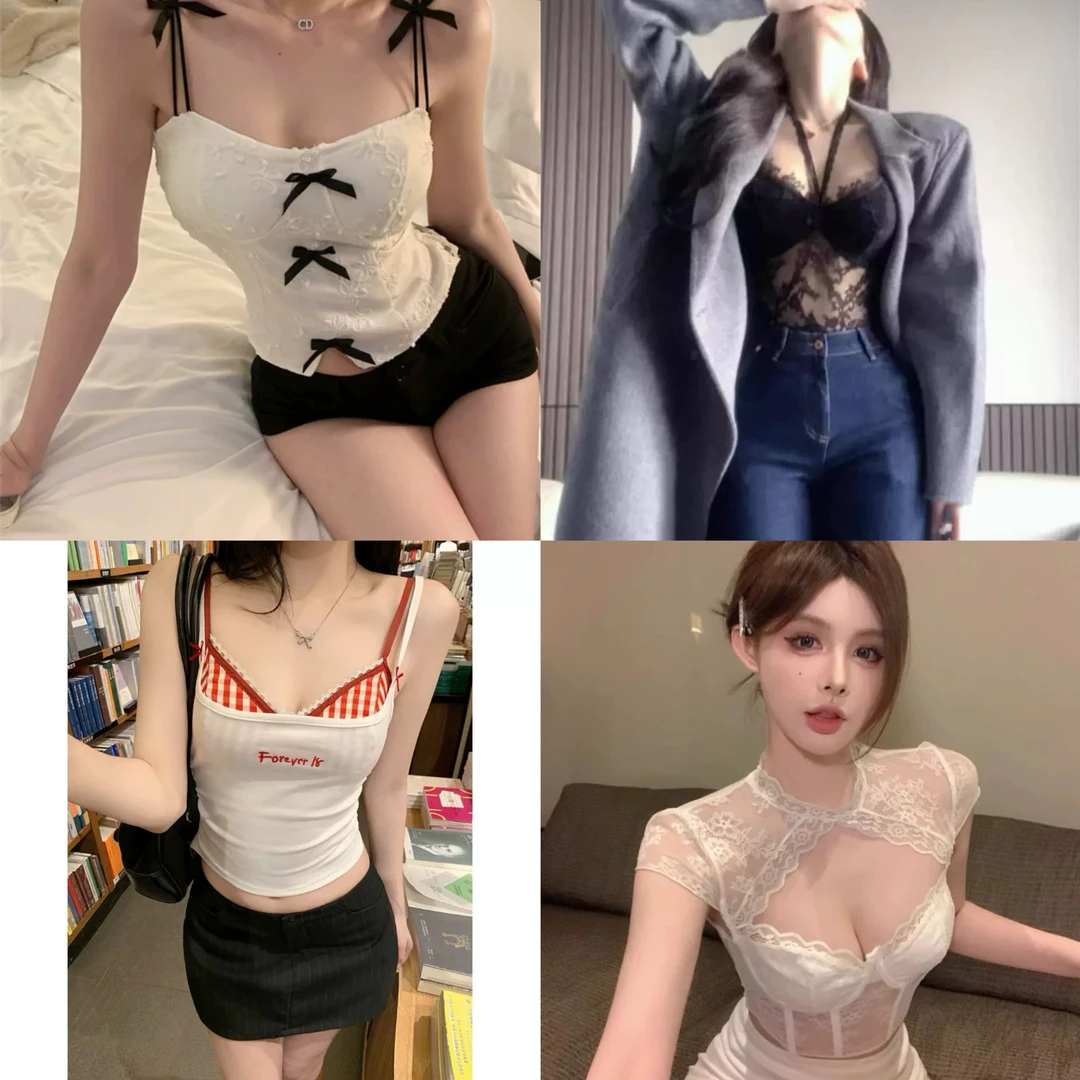 美背带胸垫辣妹吊带短袖挂脖性感纯欲夏季背心打底通勤