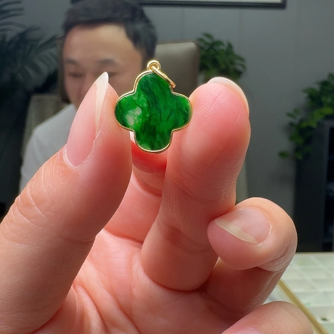 翡翠18K金镶嵌吊坠(不含链)天然