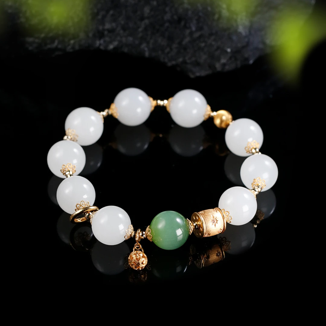 怀瑾/18K金白玉手串