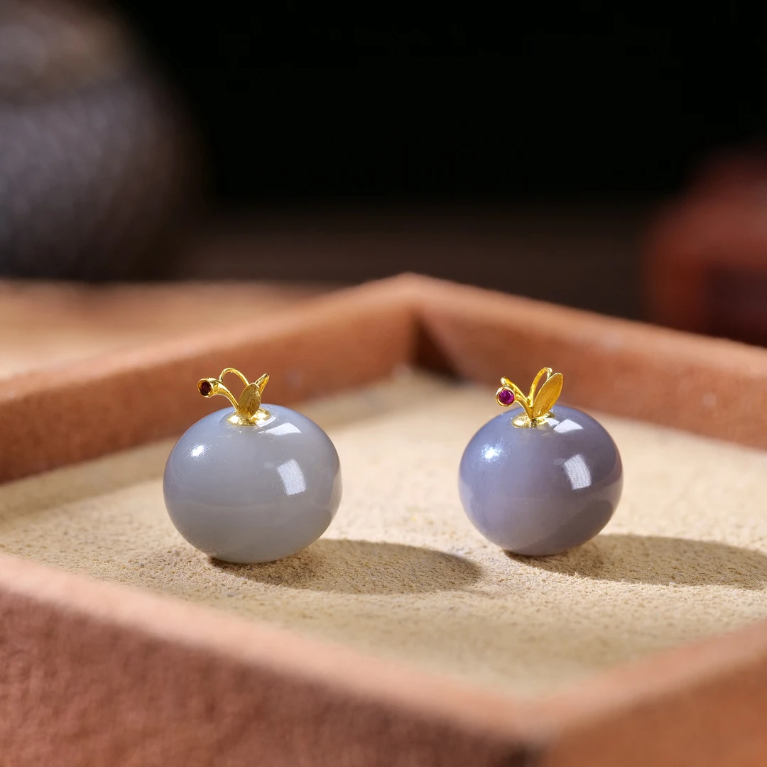 【小雨来了】18k金镶嵌和田玉烟紫苹果珠吊坠 挂坠 多样性发一件