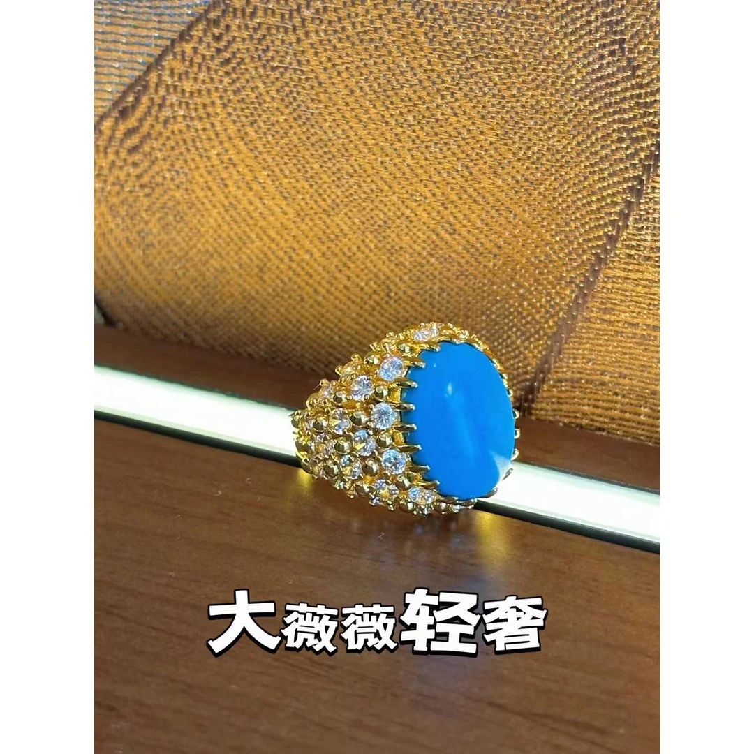 铜合金戒指 高级感蓝色微镶重工戒指-5022