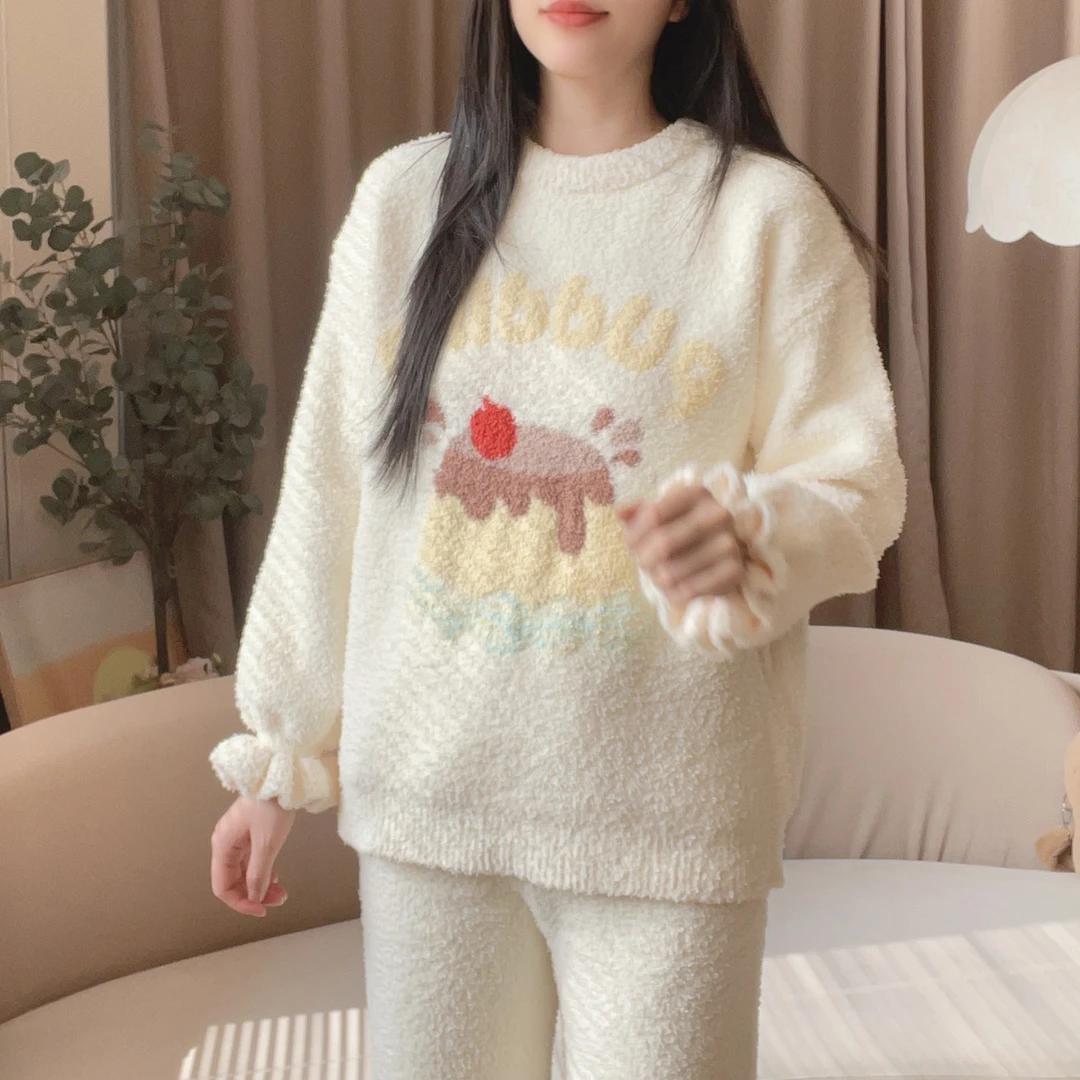 【682布丁】软绵绵睡衣女冬季加厚加绒半边绒可外穿家居服保暖