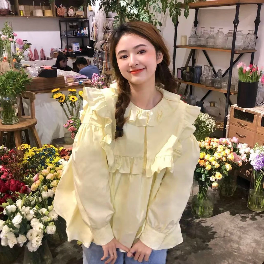 大码胖MM洋气荷叶边衬衫女2025春新款韩版宽松百搭显瘦遮肚子上衣