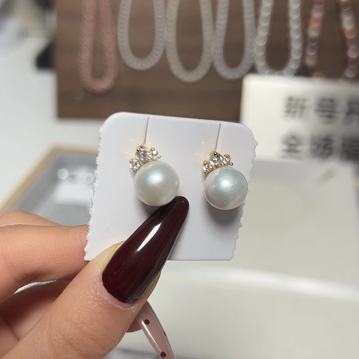 银S925镶嵌耳饰淡水珍珠