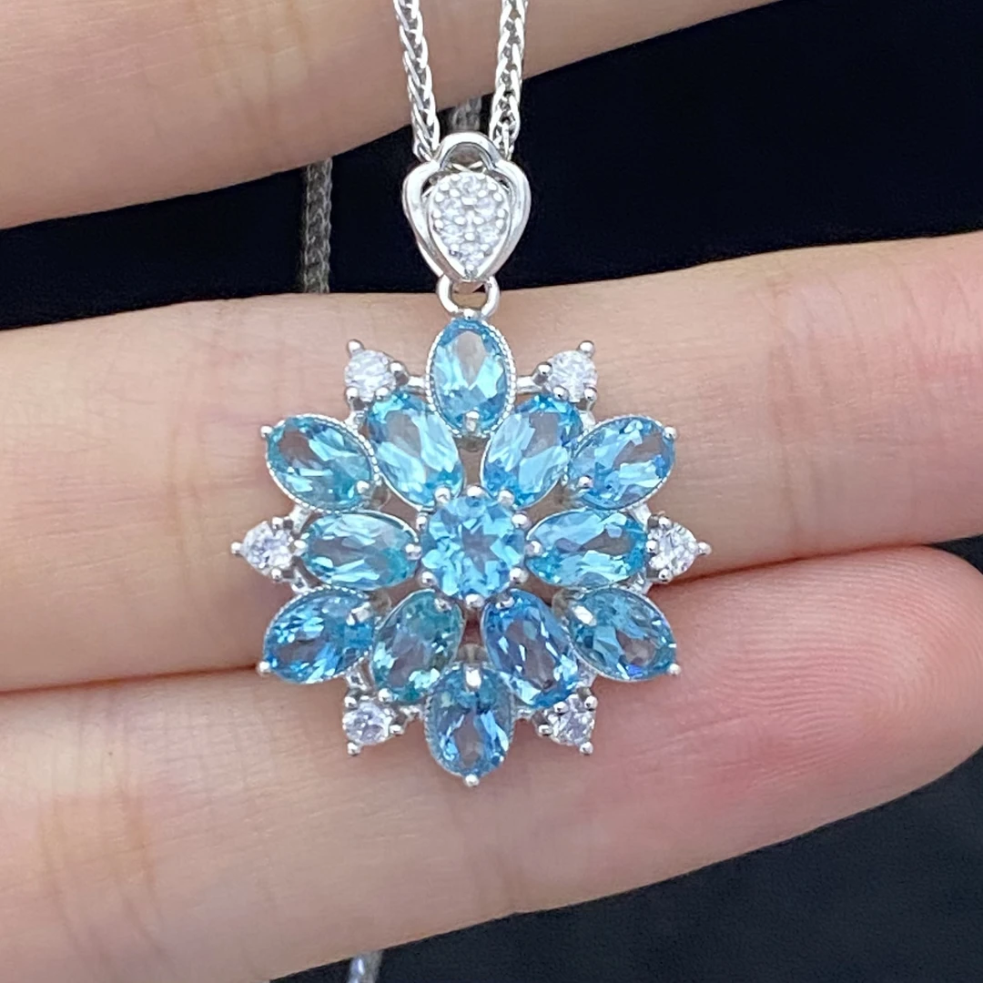 花朵 天然磷灰石吊坠（不含链）s925银 轻奢精致满钻气质优雅百搭S