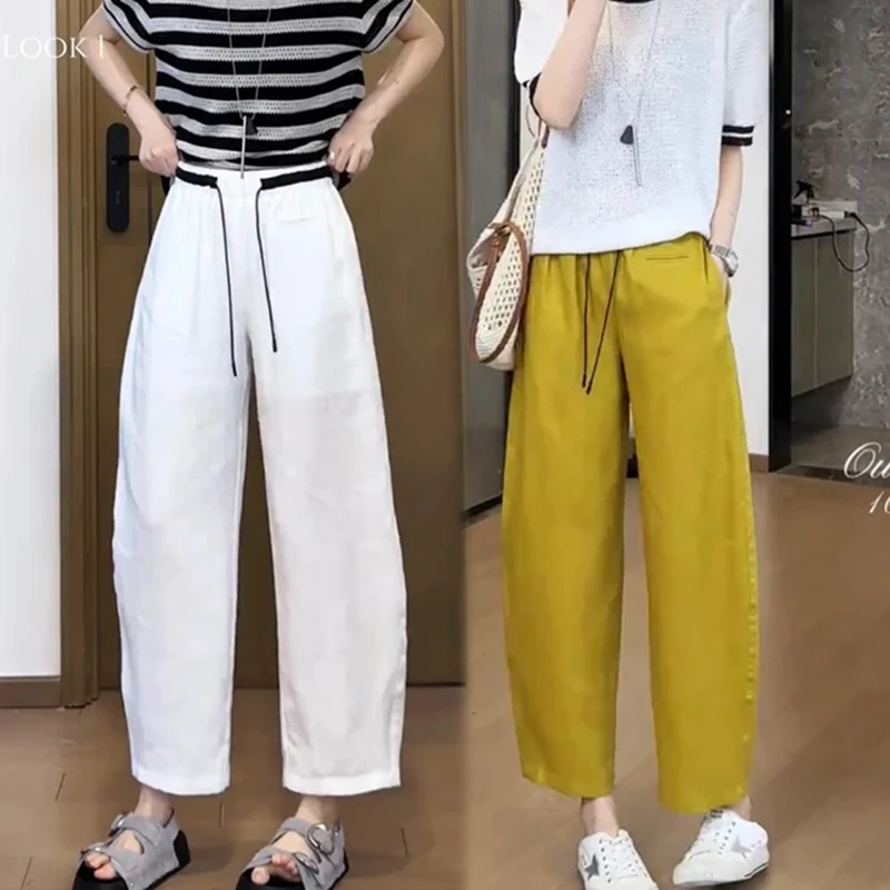 2025夏季薄款休闲裤女宽松显瘦弯刀阔腿裤洋气百搭小个子九分裤子