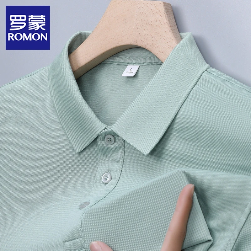 罗蒙男士冰丝短袖POLO衫男夏季透气薄款商务修身翻领纯色休闲