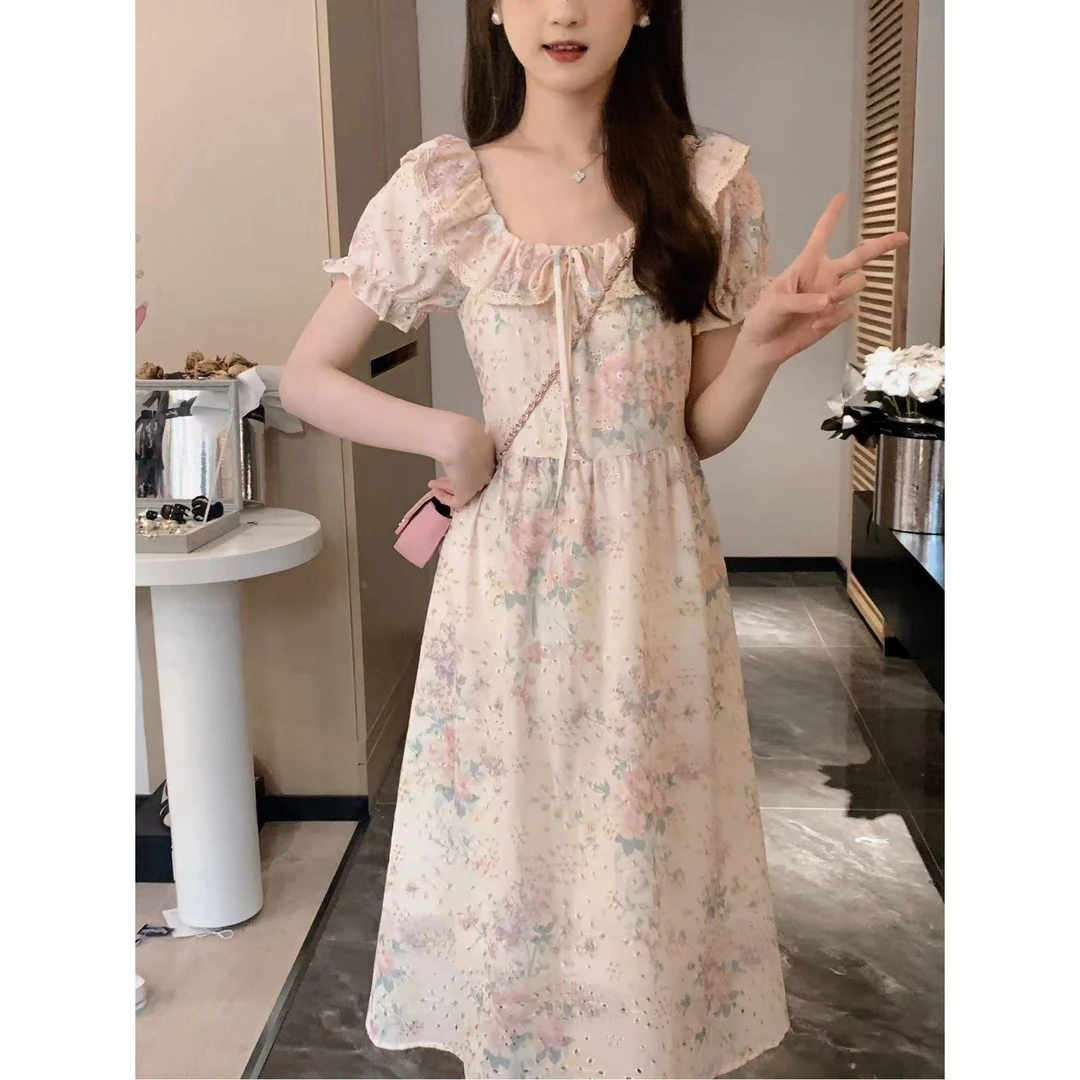 【年末青仓】小奶盖 夏日精致刺绣粉花娃娃领连衣裙 16139