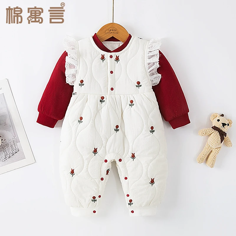 婴儿冬季连体衣棉袄夹棉外穿爬服宝宝背心哈衣加厚无袖背带保暖裤