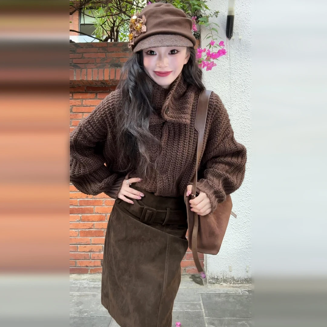 法式针织毛衣套装连衣裙子女秋冬季2025年新款早秋穿搭一整套ootd