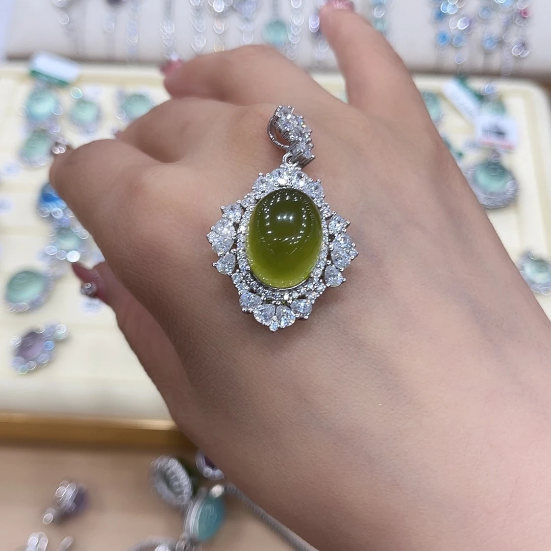 岫玉银S925镶嵌吊坠J**x吊坠