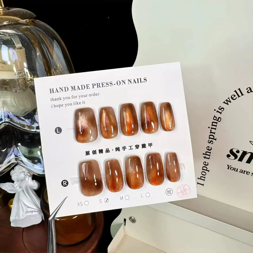 敦煌-设计师款纯手工穿戴美甲现货高级穿戴成品猫眼指甲贴片