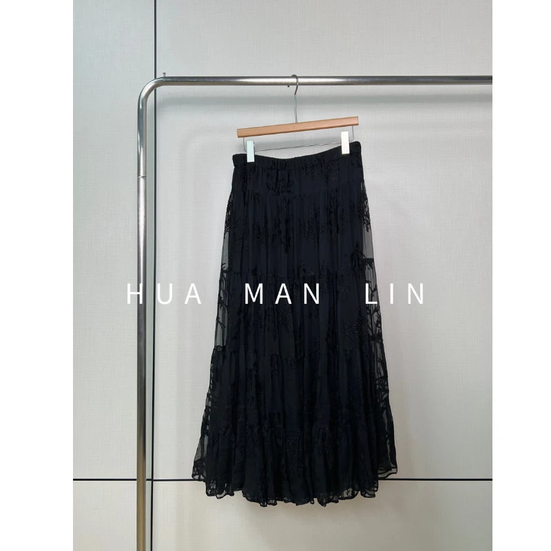 【花滿林】全松紧腰重工刺绣顺纡真丝桑蚕丝半裙5504