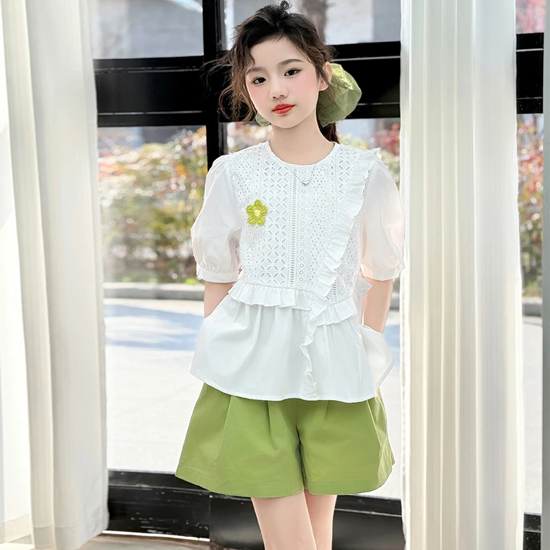 女童夏套装2025新款儿童夏季洋气小女孩短袖上衣女大童时髦两件套