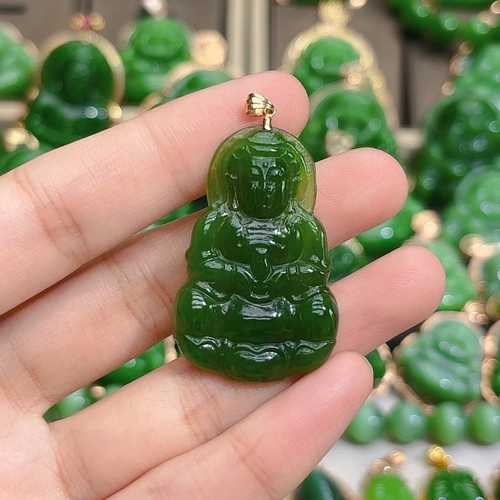 和田玉（碧玉）颈饰18K金镶嵌