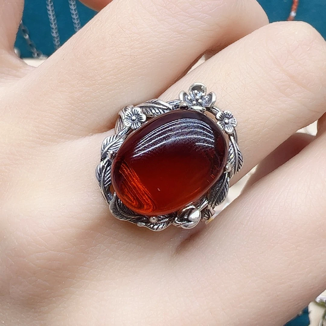 血珀戒指银S925镶嵌，
