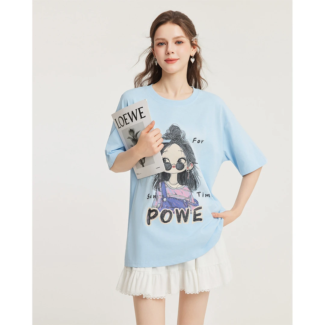 IEF/爱依服2025春季新款美式时尚卡通印花五分袖中T恤欧若风运动