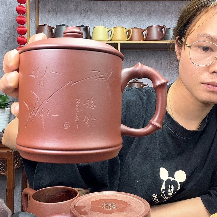 茶杯紫砂原矿紫泥竹节杯450毫升