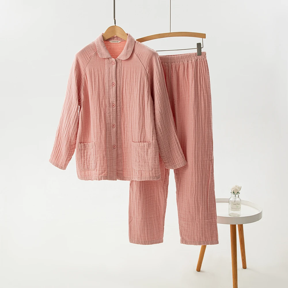 【無印四层纱】A类四层纱纯棉女士纯色睡衣透气四季款可外穿家居服