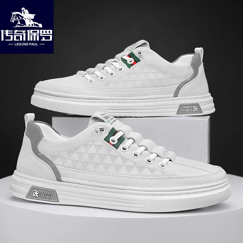 传奇保罗2025男士春季运动休闲板鞋时尚百搭软底小白鞋防臭一脚蹬