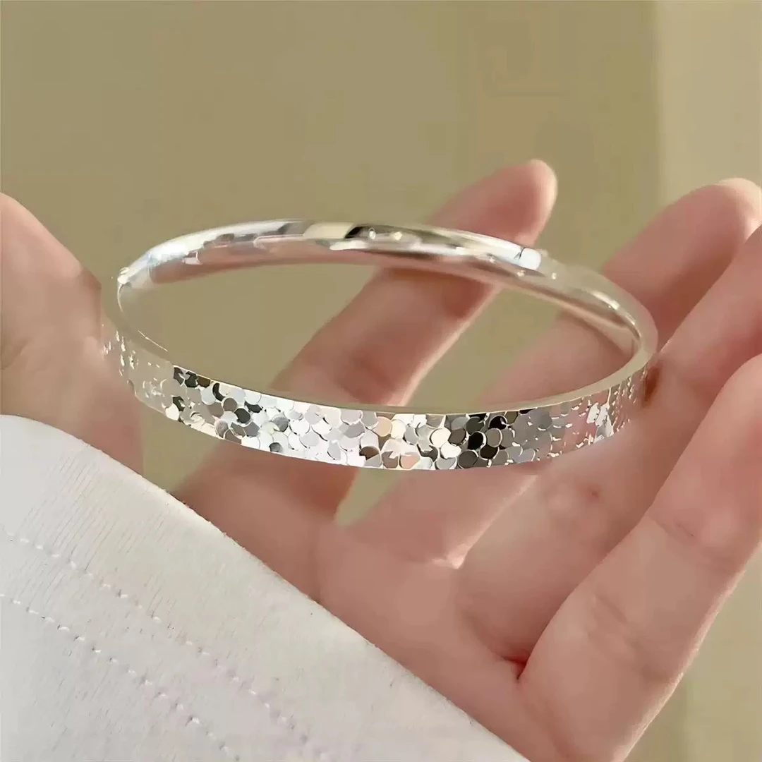 足银手镯 999银6㎜宽碎冰冰闭口手镯