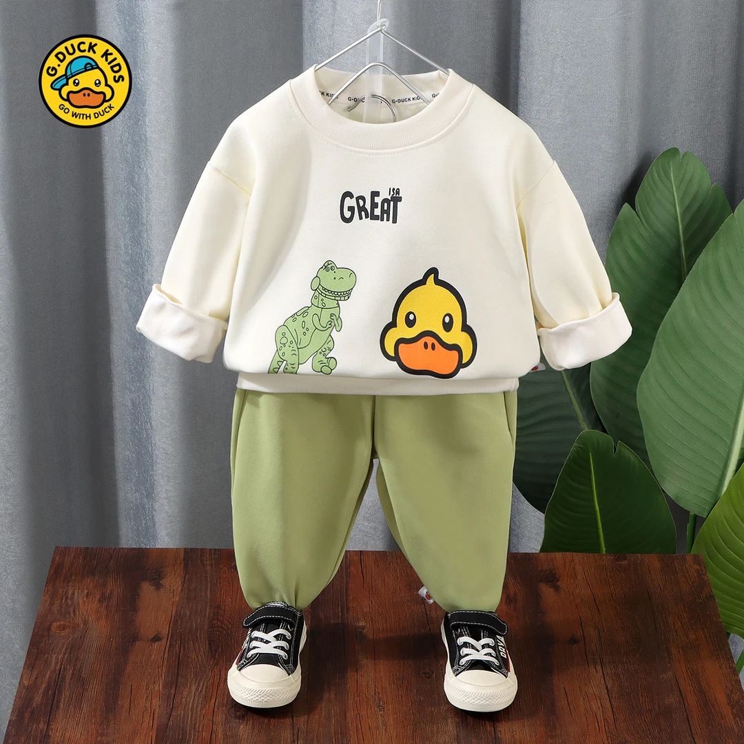 哈啰小黄鸭儿童卫衣卫裤套装春秋男女童长款韩系宽松休闲秋装童装