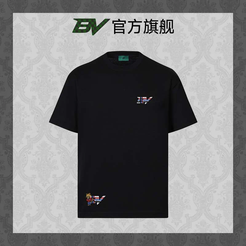 BV短袖刺绣男t恤弹力冰感夏季小白T高级感男装英伦痞帅亲肤潮牌