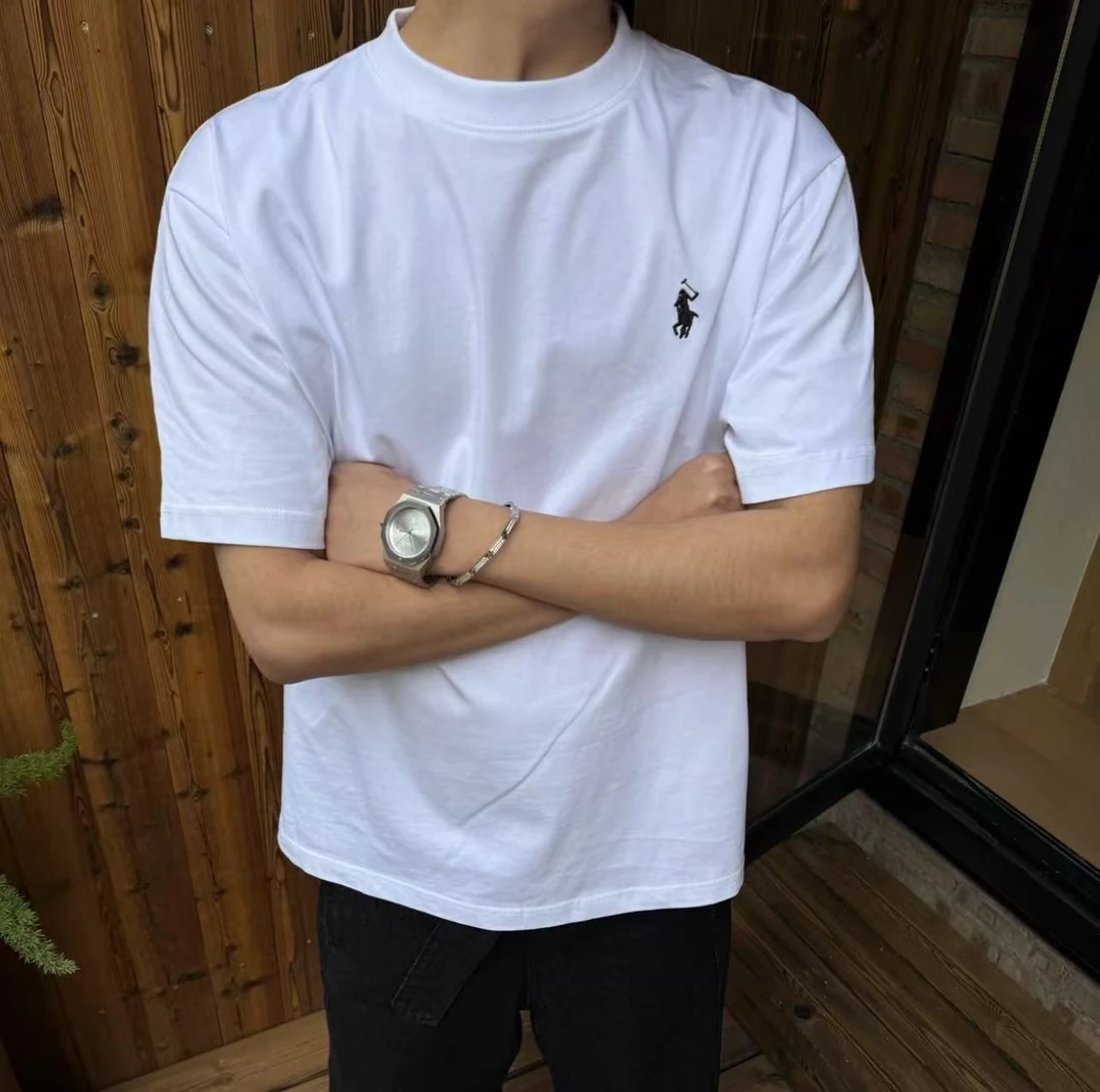 小马美式cleanfit 夏季纯色打底基础款正肩T恤男女收袖口短袖