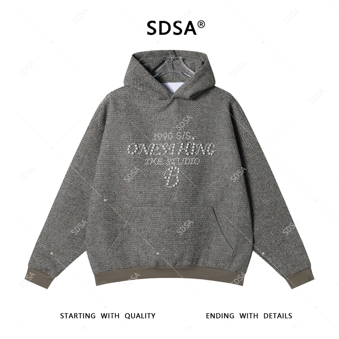 SDSA男士2025新款轻奢痞帅男装网红款撞色立体珠子字母连帽卫衣