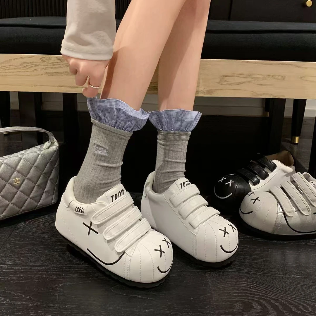 2025秋季新款厚底板鞋女小众国潮休闲魔术贴大头鞋运动炸街德训鞋