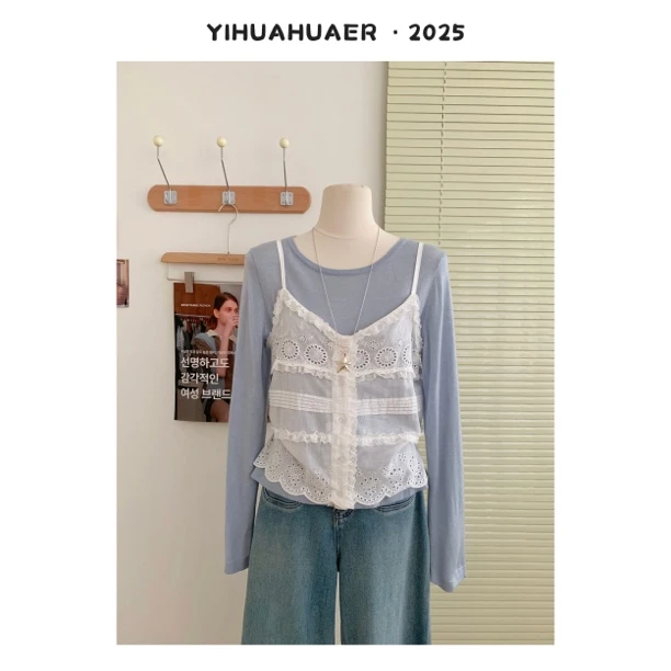 东大门韩版夏季新款镂空小花设计感小众宽松百搭休闲显瘦吊带8438