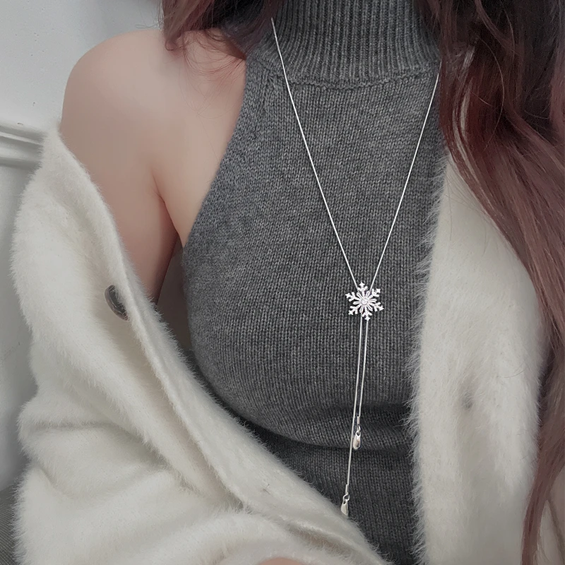 CUOOYINO/初影 合金项链 【冬日雪花】轻奢气质长款项链秋冬毛衣链