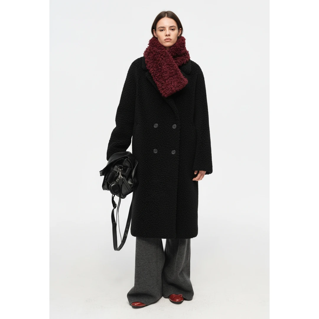 NELLA FOLLA 可立翻长款毛绒大衣