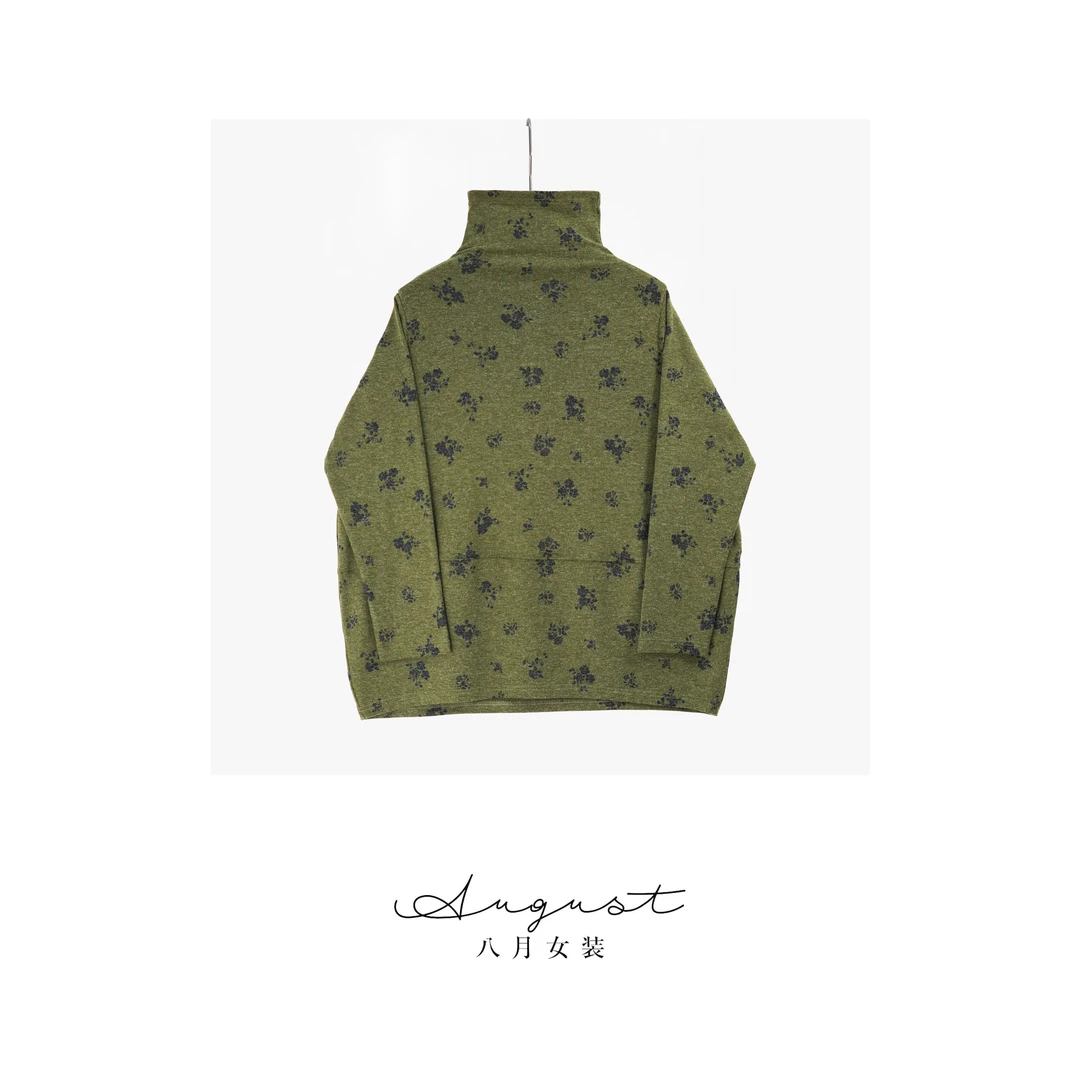 【BAYUE】3729高领长袖T恤内搭复古百搭秋冬梅花印花大码女装