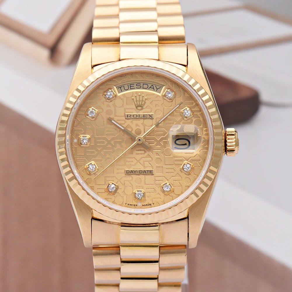 99新 Rolex/劳力士 星期日历18238大钻电脑18K黄金36mm自动机械单