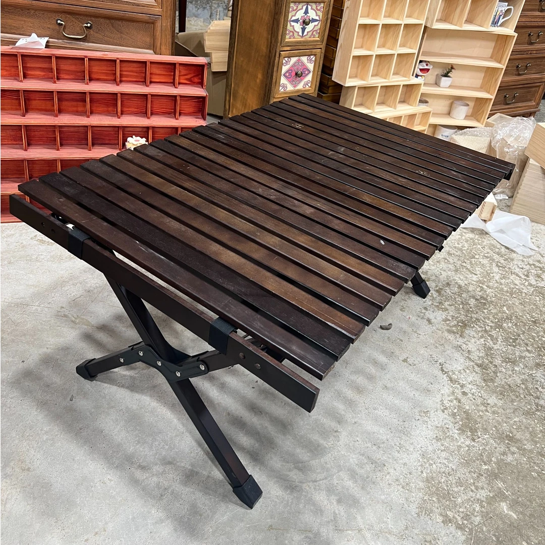 90厘米胡桃色便携式户外折叠蛋卷桌