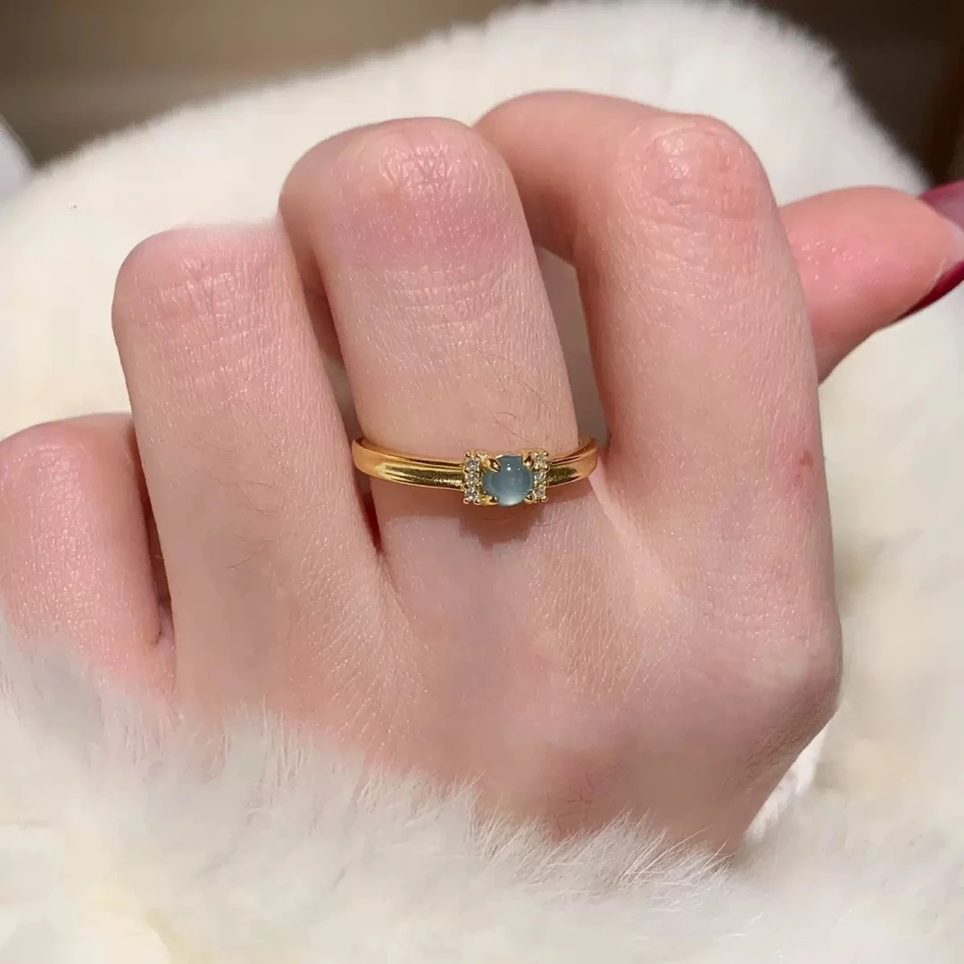 天然A货蓝水翡翠戒指S925银镶