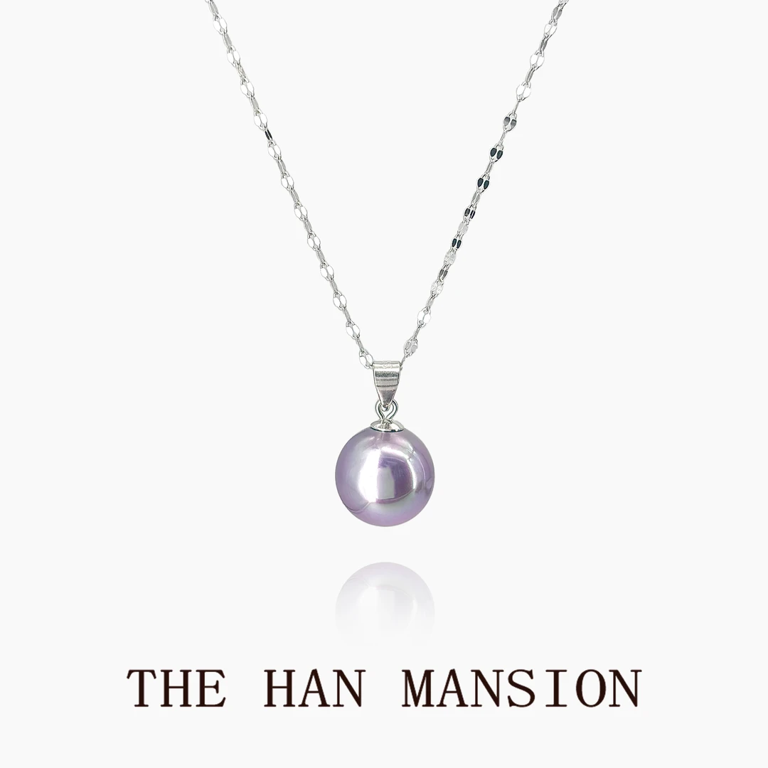 坠链均925银仿珍珠 紫罗兰色偏光珠珠项链气质高贵轻奢时尚百搭女