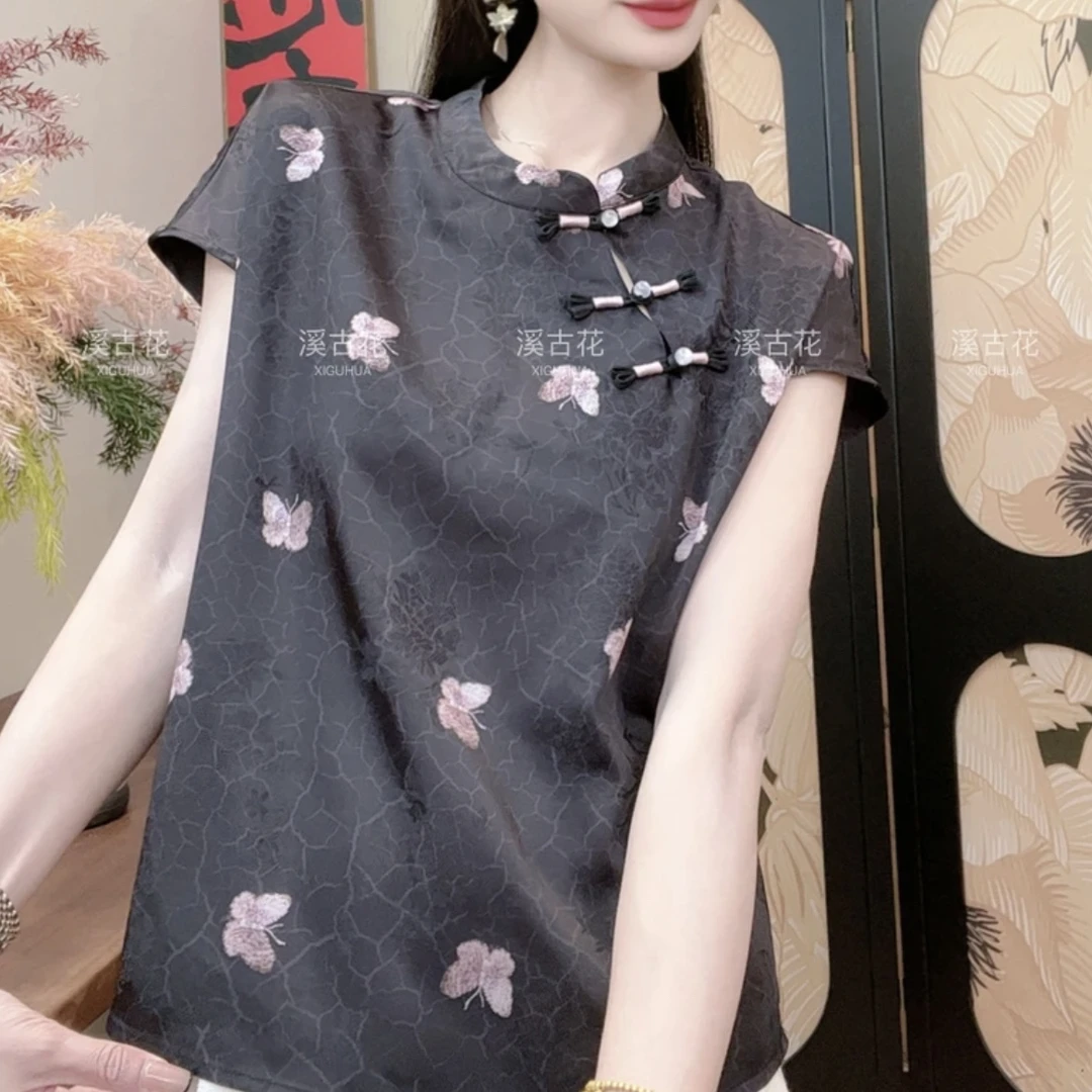 【挽梦】印花立领吸汗短袖T恤宽松少女显瘦日常