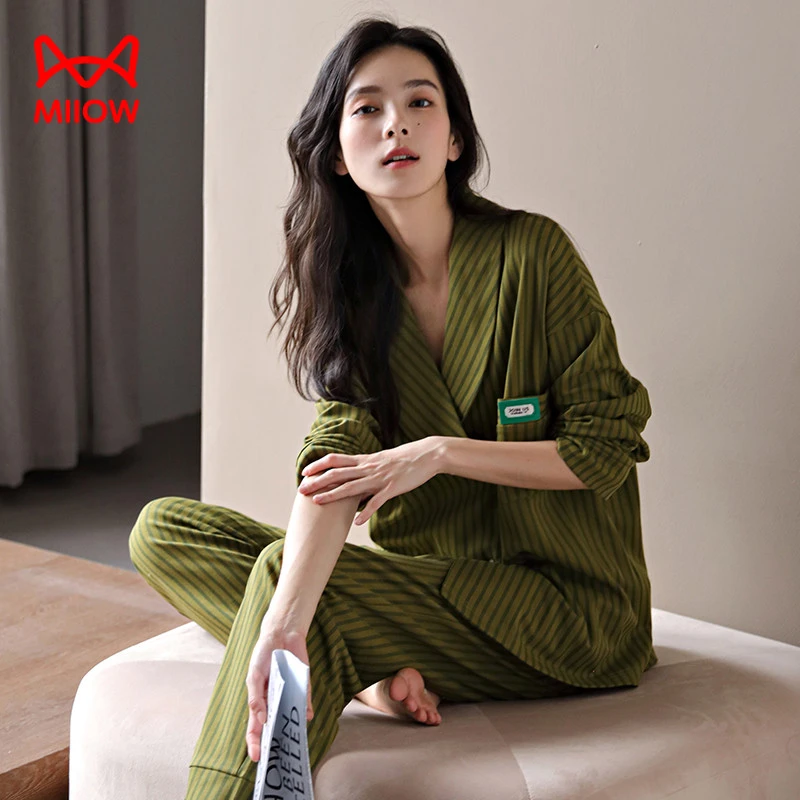 猫人经典春季睡衣女士春秋季纯棉长袖汉服套装秋冬新款日式家居服