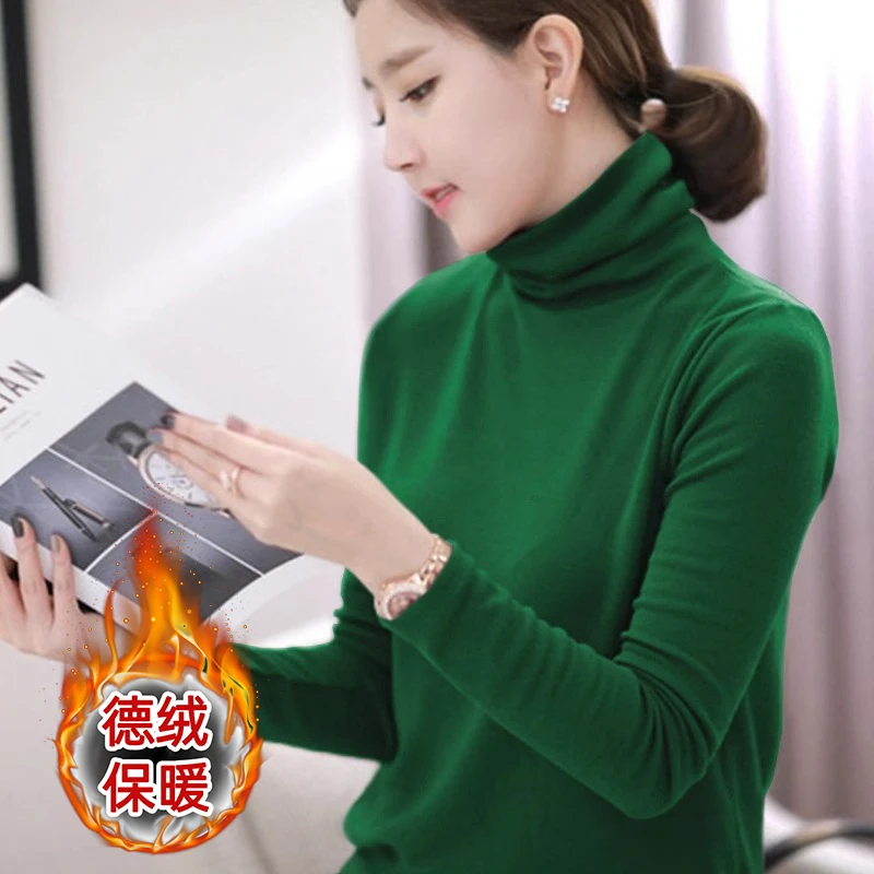 双面德绒高领打底衫女秋冬季新款小个子内搭长袖T恤洋气保暖上衣