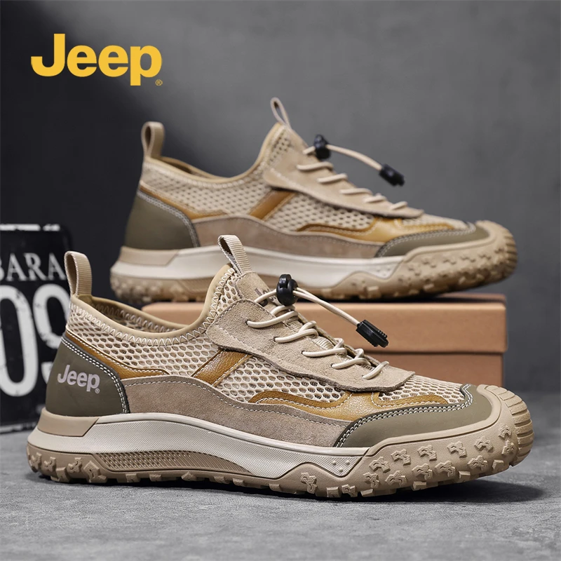 JEEP吉普男士网面鞋2025夏季新款厚底防滑透气户外涉水运动登山鞋