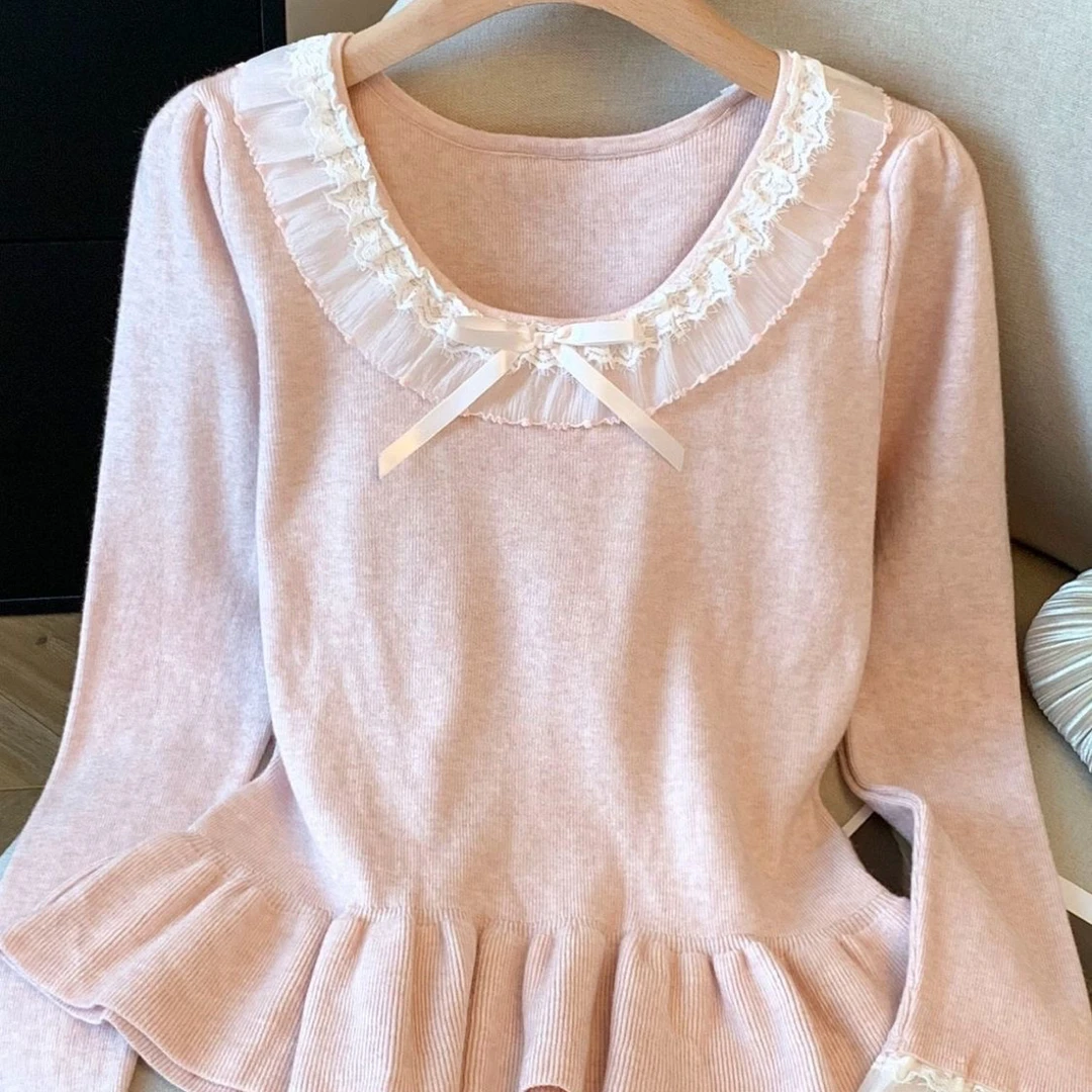 803蕾丝花边圆领打底