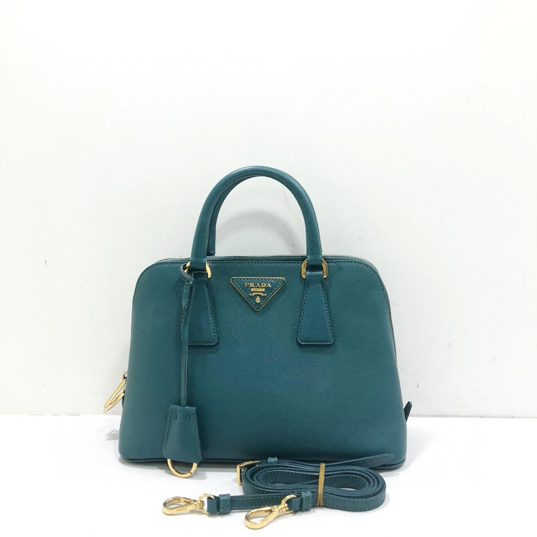 95新 Prada/普拉达 普拉达全皮湖绿色贝壳手提斜挎包